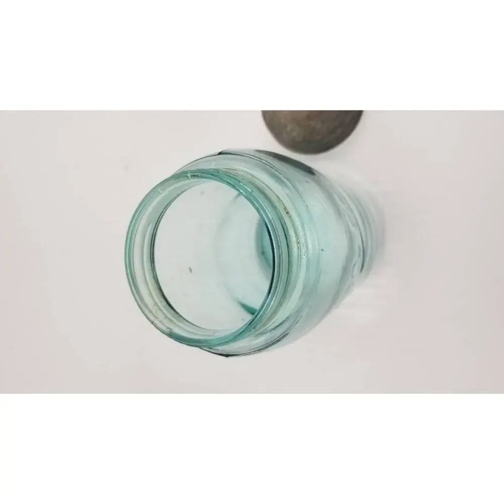 Antique Ball Jar Blue Quart 3 Loop Triple L Logo Slope Shoulder Zinc Lid 1900